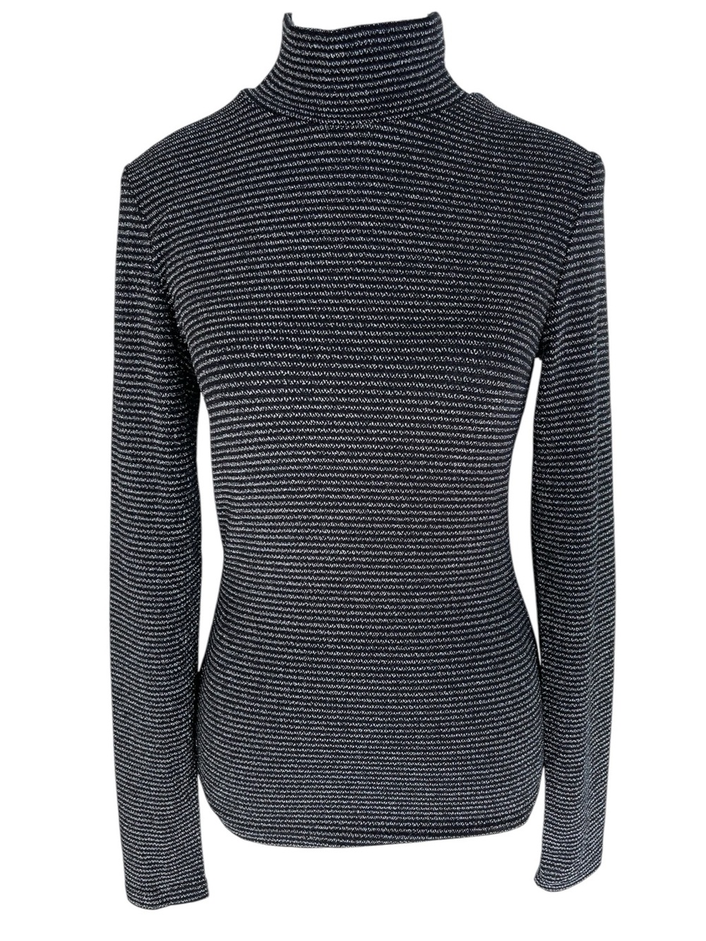 Sanctuary Black & Silver Striped Metallic Turtleneck Stretch Top Size Small